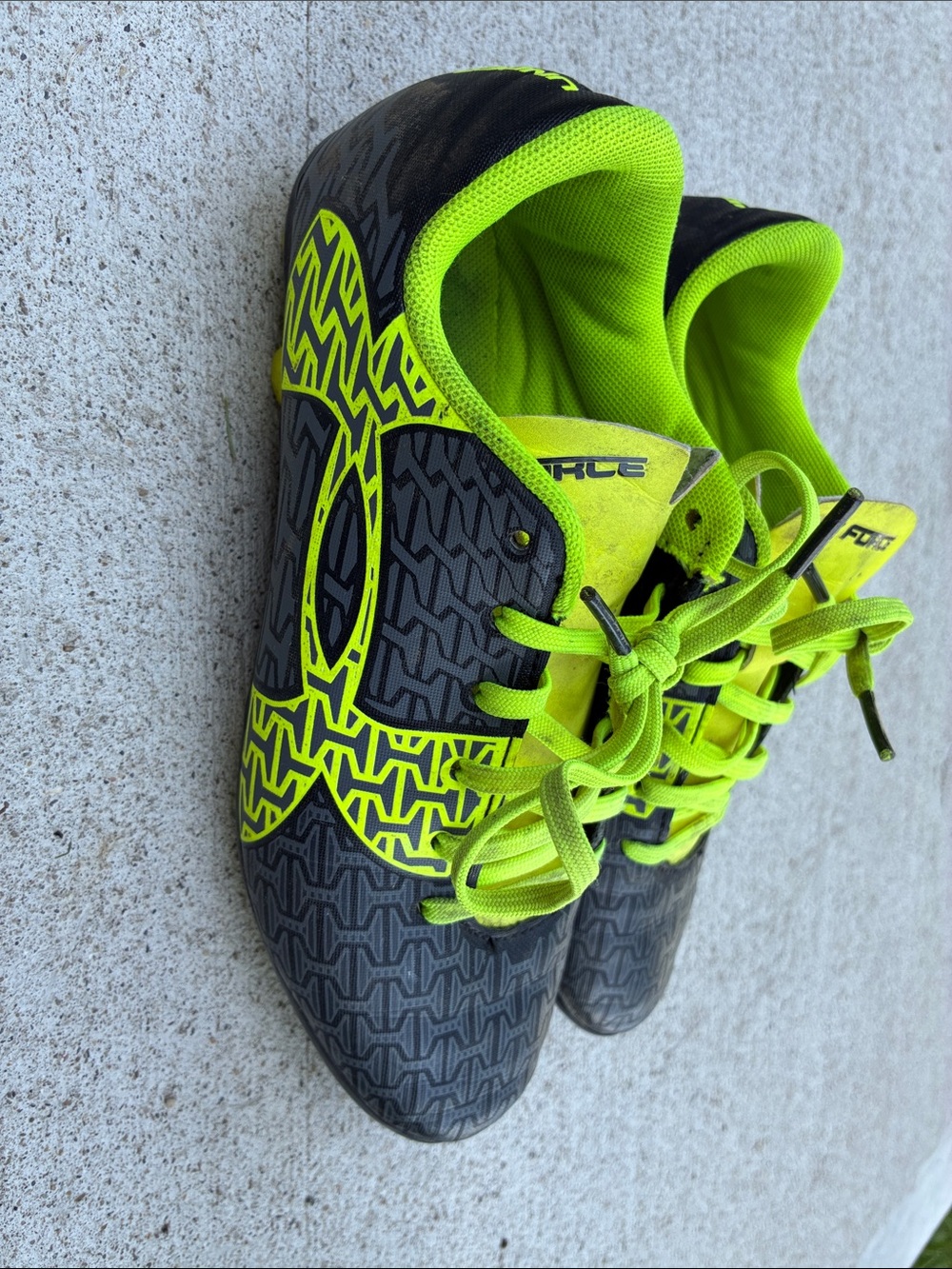 Under Armour Black and Neon Green Kids Soccer Shoes